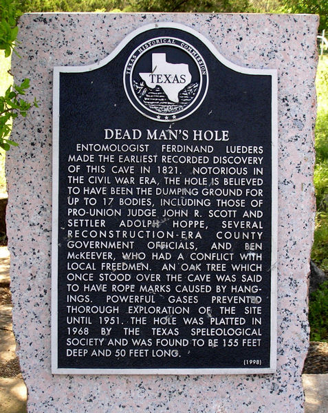 Dead Man's Hole -- Texas Historical Marker